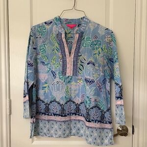 Lilly Pulitzer - Asani Tunic - Lapis Lanterns Print - Silk/Cotton | Size XL
